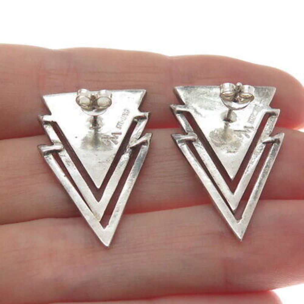 ANGELINE MILLER NAVAJO Old Pawn 925 Sterling Silver Vintage Turquoise Earrings - Picture 2 of 7